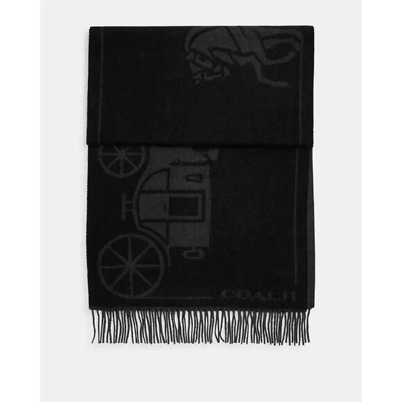 NWT Coach Horse And Carriage Print Oversized Muffler / Scarf BLACK CU808 - Picture 7 of 9